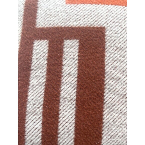 Hermès Orange & Brown Geometric Wool-Cashmere Pillow Cover 18"x18" Made In Italy - Picture 5 of 6